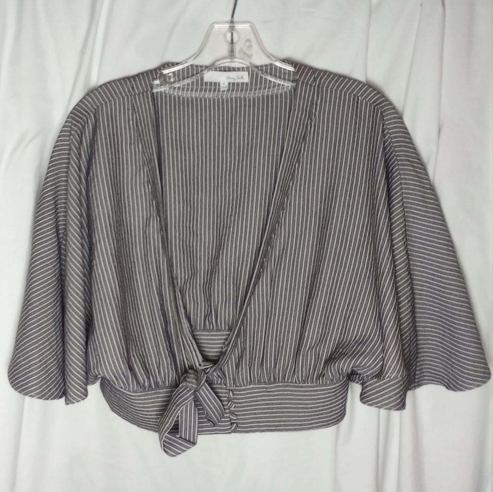 EUC Medium Honey Belle Brown Cream Striped Crop With Cape Sleeves Preppy Baddie - Picture 2 of 7